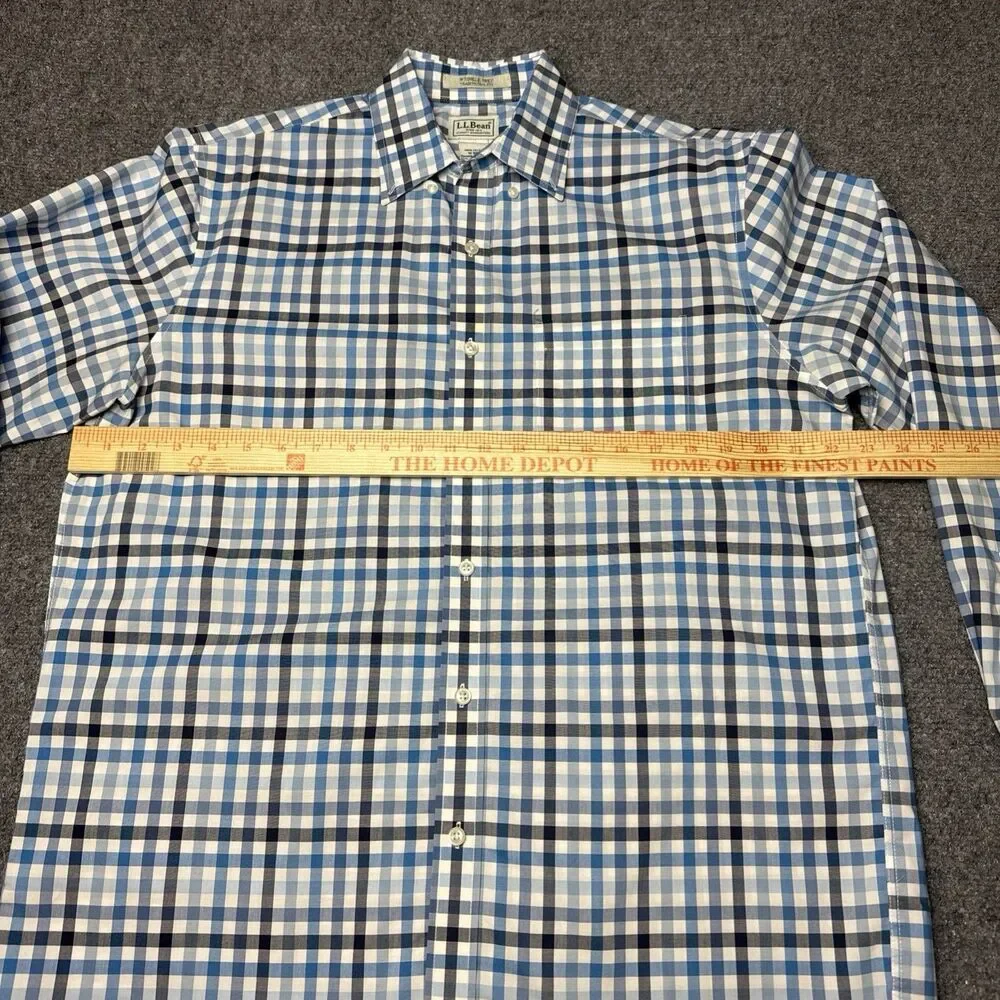 LL Bean Shirt Mens Medium Traditional Fit Blue Check Wrinkle-Free Kennebunk - Picture 5 of 5